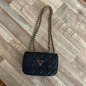 GUESS Black Quilted Crossbody Bag with Gold Chain, Good Condition